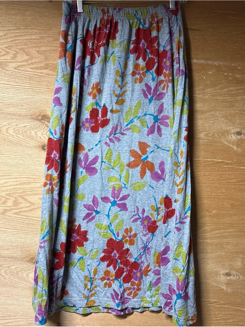 VTG Carol Little Gray Floral Maxi Skirt with Multicolor Blooms